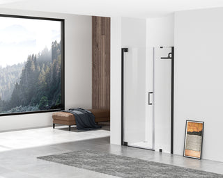 Semi-frameless hinged shower door 48 x 72 Matte Black