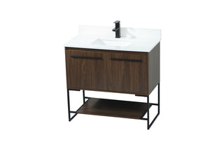 36 inch Single bathroom vanity in walnut with backsplash