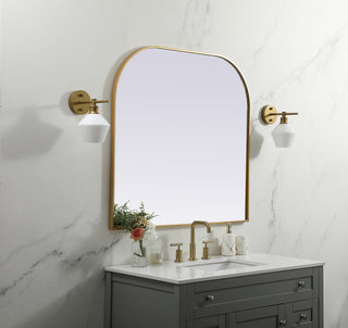 Metal Frame Arch Mirror 40x38 Inch in Brass