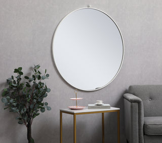 Metal frame round mirror with decorative hook 42 inch in White