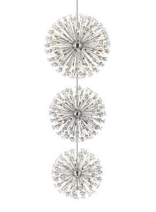 Vera 44 inch three tiers crystal starburst chandelier in chrome