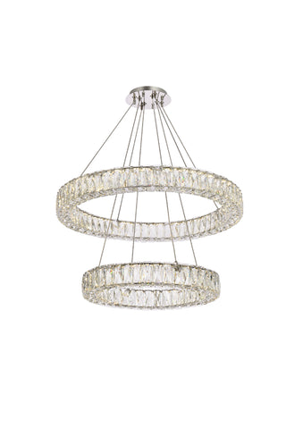 Monroe 28 inch LED double ring chandelier in chrome