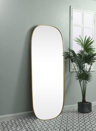 Metal Frame Oval Mirror 30x72 Inch in Brass