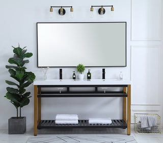 60 inch Double Bathroom Metal Vanity in Golden Black