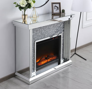 47.5 in. Crystal mirrored mantle with wood log insert fireplace