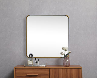 Soft corner metal square mirror 24x24 inch in Brass