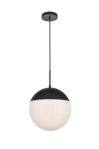 Eclipse 1 Light Black Pendant With Frosted White Glass