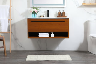 40 inch Single bathroom vanity in teak with backsplash