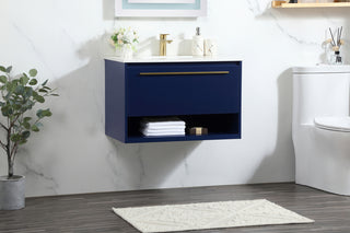 30 inch Single bathroom vanity in blue with backsplash