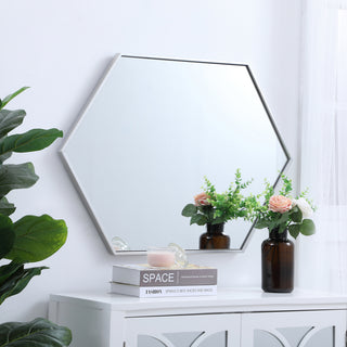 Metal frame hexagon mirror 24 inch in silver