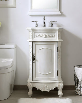 19 inch Single Bathroom vanity in antique white with ivory white engineered marble