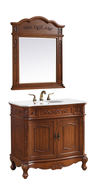 36 inch Single Bathroom vanity in Brown with ivory white engineered marble