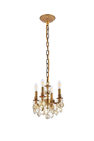 Lillie 4 light French Gold Pendant Golden Teak (Smoky) Royal Cut Crystal