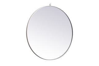 Metal frame round mirror with decorative hook 39 inch in silver