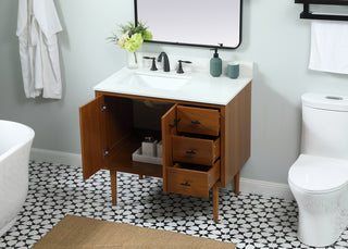 36 inch Single bathroom vanity in teak with backsplash