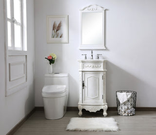 19 inch Single Bathroom vanity in antique white with ivory white engineered marble