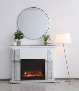 47.5 in. Crystal mirrored mantle with wood log insert fireplace