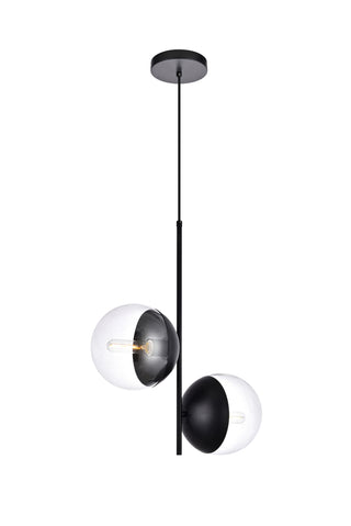 Eclipse 2 Lights Black Pendant With Clear Glass