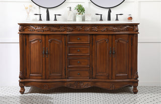 60 inch double Bathroom vanity in teak with ivory white engineered marble