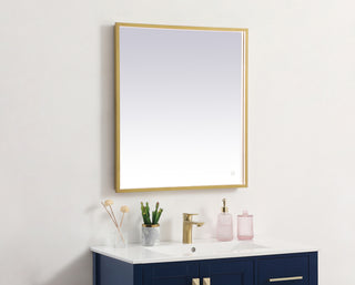 Pier 27x30 inch LED mirror with adjustable color temperature 3000K/4200K/6400K in brass