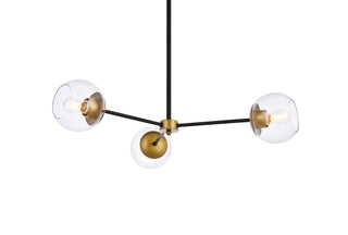 Briggs 32 inch pendant in black and brass with clear shade