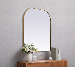 Metal Frame Arch Mirror 36x34 Inch in Brass