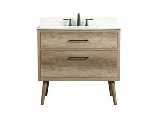 36 inch Single bathroom vanity in natural oak with backsplash