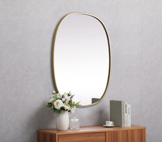 Metal Frame Oval Mirror 30x36 Inch in Brass