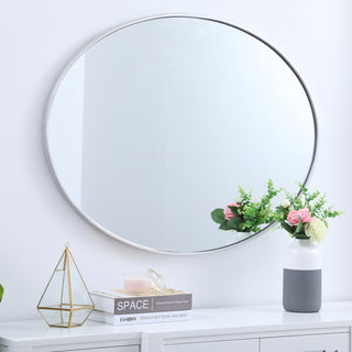 Metal frame oval mirror 40 inch in silver