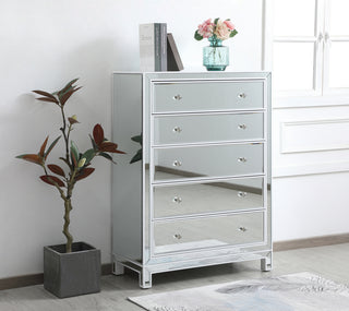 34 inch mirrored five drawer cabinet in white