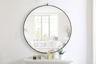 Metal frame Round Mirror with decorative hook 42 inch Black finish