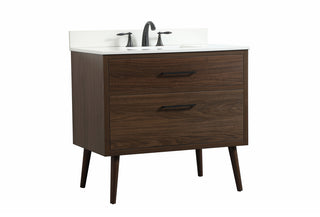 36 inch Single bathroom vanity in walnut with backsplash