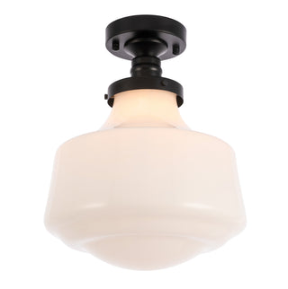 Lyle 1 light Black and frosted white glass Flush mount