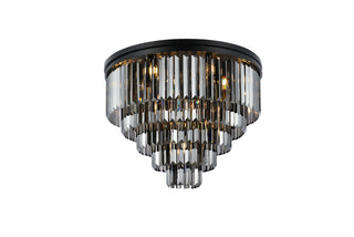 Sydney 17 light Matte Black Flush Mount Silver Shade (Grey) Royal Cut Crystal