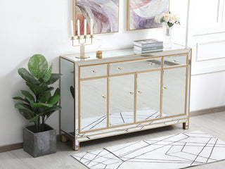 56 inch mirrored credenza in gold