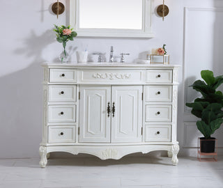 48 inch Single Bathroom vanity in antique white  with ivory white engineered marble