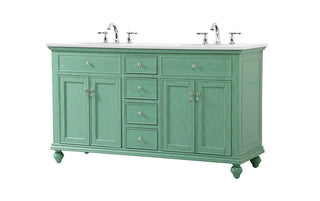 60 inch double Bathroom vanity in vintage mint with ivory white engineered marble