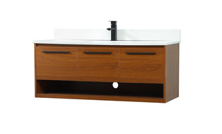 48 inch Single bathroom vanity in teak with backsplash