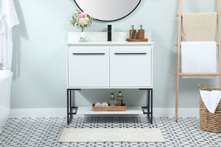 36 inch Single bathroom vanity in white with backsplash