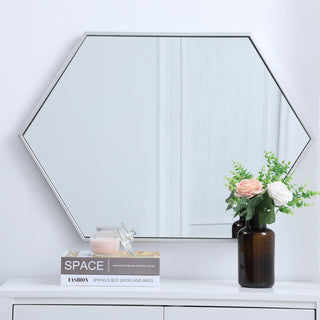 Metal frame hexagon mirror 24 inch in silver