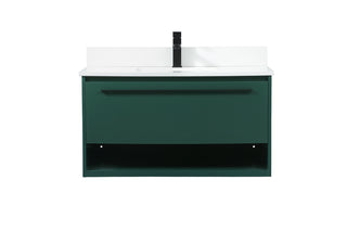 36 inch Single bathroom vanity in green with backsplash