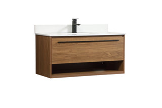 40 inch Single bathroom vanity in walnut brown with backsplash