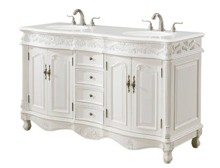 60 inch Double Bathroom vanity in Antique white with ivory white engineered marble