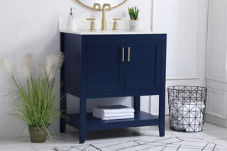 30 inch Single Bathroom Vanity in Blue with Backsplash