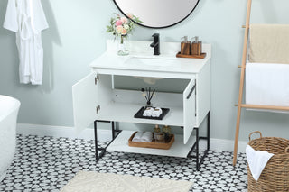 36 inch Single bathroom vanity in white with backsplash