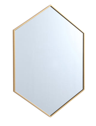 Metal frame hexagon mirror 30 inch in Brass