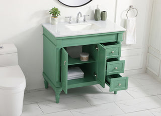 36 inch Single Bathroom vanity in vintage mint with ivory white engineered marble