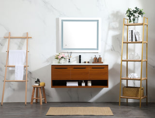 48 inch Single bathroom vanity in teak with backsplash