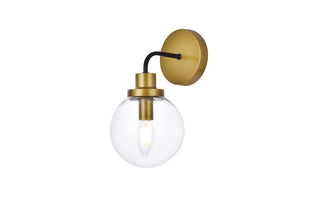 Hanson 1 light bath sconce in black with brass with clear shade