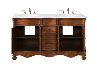 60 inch Double Bathroom vanity in Teak with ivory white engineered marble